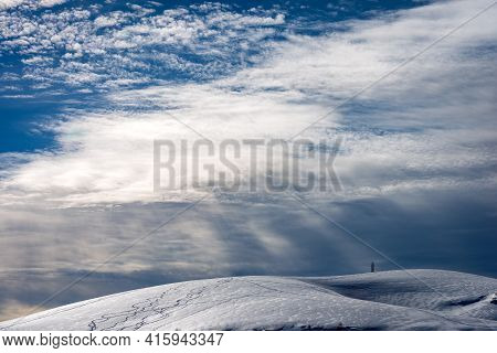 Peak Of Monte Tomba In Winter With Snow On The Lessinia Plateau (altopiano Della Lessinia), Regional