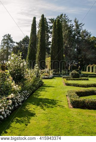 Eyrignac, France - September 2, 2018: The Picturesque Jardins Du Manoir D Eyrignac In Dordogne. Fran