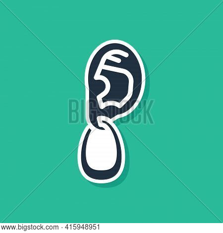 Blue Ear With Earring Icon Isolated On Green Background. Piercing. Auricle. Organ Of Hearing. Vector