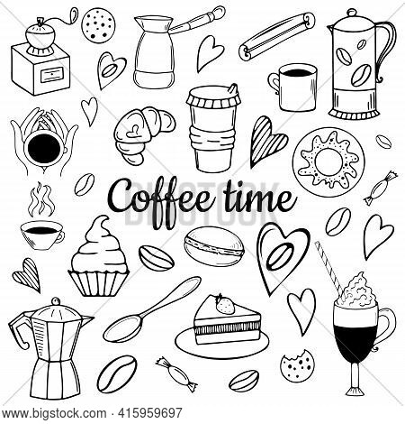 Doodle-style Illustration On The Theme Of Coffee And Desserts