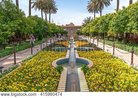 Shiraz, Iran - 04.14.2019: People Walking In Eram Persian Garden Of Shiraz On A Beautiful Sunny Day.