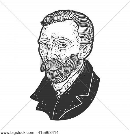 Vincent Van Gogh Portrait Sketch Engraving Vector Illustration. T-shirt Apparel Print Design. Scratc