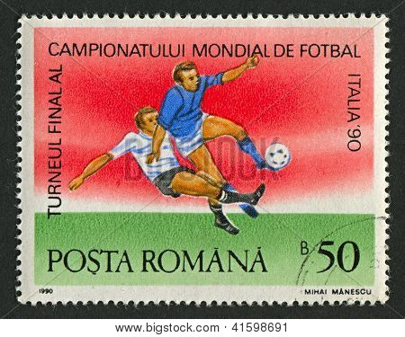 ROMANIA - CIRCA 1990: Postage stamps printed in Romania dedicated to FIFA World Cup (1990) in Italy, circa 1990.