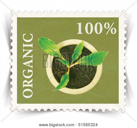 Label For Various Organic Products Ads Stylized As Post Stamp