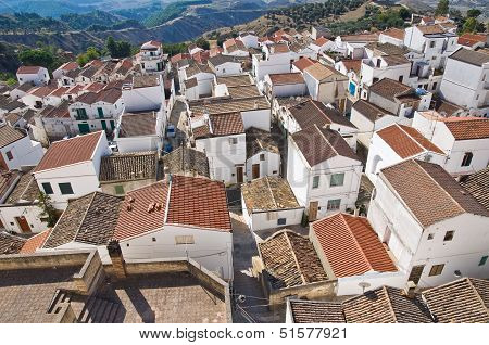 Panoramic view of Pisticci. Basilicata. Southern Italy.