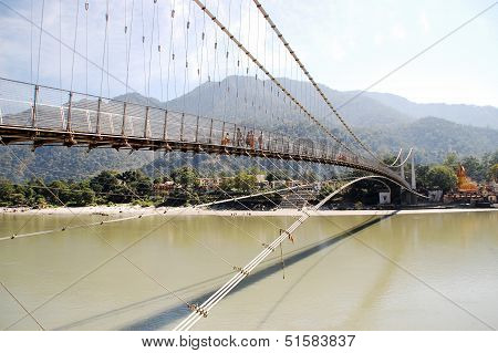 Hanging bridge over Ganges River