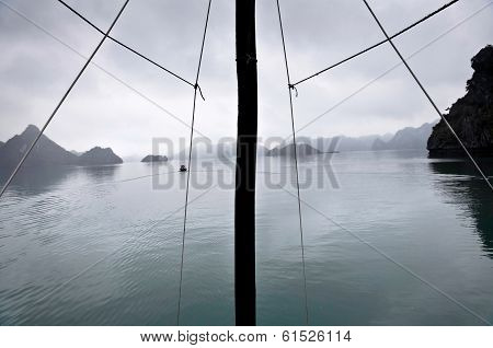 Mast And Misty Horizon, Halong Bay, Vietnam