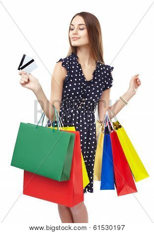 Happy Shopping Woman With Two Credit Cards