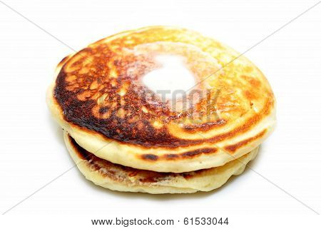 Pancakes With Butter Isolated Over White