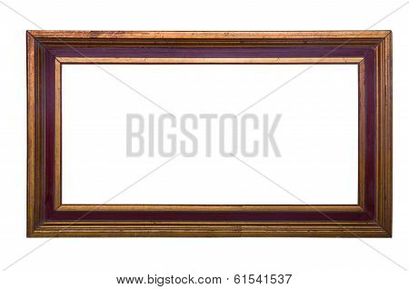 Old Wooden Brown Frame With Golden Stripes