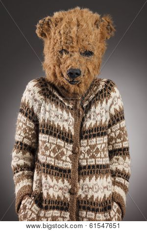 Woman wearing a bear mask