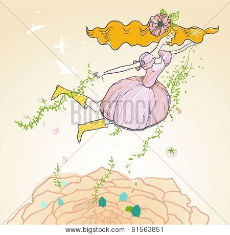 Spring is coming. Spring girl flies Earth and brings with it a change. The frame