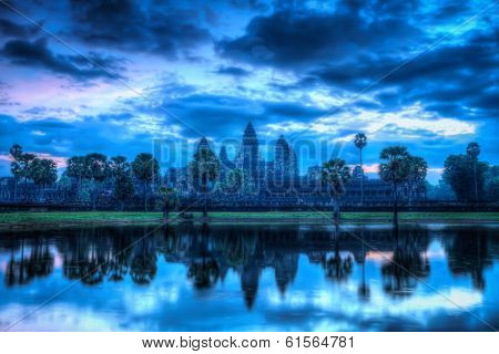 High dynamic range (hdr) image of Angkor Wat - famous Cambodian landmark - on sunrise. Siem Reap, Cambodia