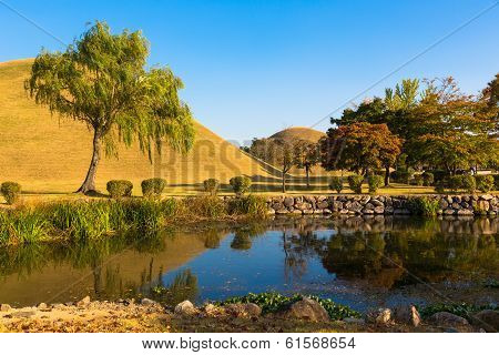 Lake in Tumuli Park in Gyeongju