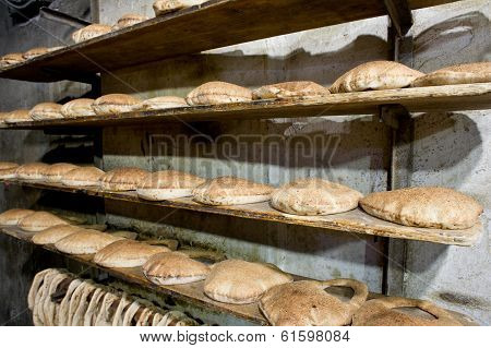 Stack of Arabic Bread Bagel in a bakery
