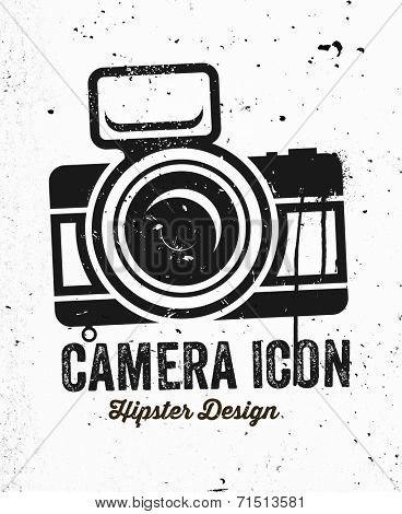 Hand Drawn Hipster Vintage Photo Camera. Concrete Wall Texture.