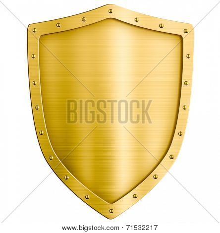 golden metal shield isolated on white