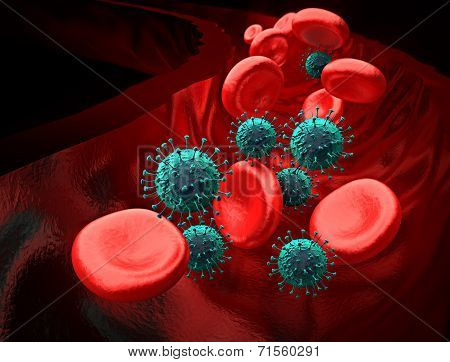 Blood Stream with Flu Virus - Opened Artery