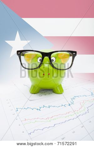 Piggy Bank With Flag On Background - Puerto Rico