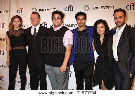 LOS ANGELES - SEP 7:  K McPhee, R Patrick, Ari Stidham. Elyes Gabel, Jadyn Wong, Eddie K Thomas at the PaleyFest 2014 Fall TV Preview - CBS at Paley Center on September 7, 2014 in Beverly Hills, CA