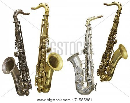 The image of a saxophone isolated under a white background