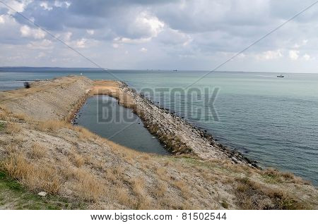 Shore Of The Kerch Strait And The Ships In The Roadstead