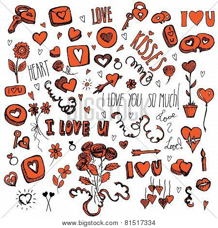 Red and black doodles for Valentine's day