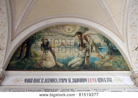 MARIJA BISTRICA, CROATIA - JULY 14: Votive paintings, pilgrimage Sanctuary, Assumption of the Virgin Mary in Marija Bistrica, Croatia, on July 14, 2014