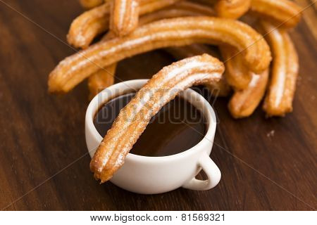 Deliciuos Spanish Churros With Hot Chocolate