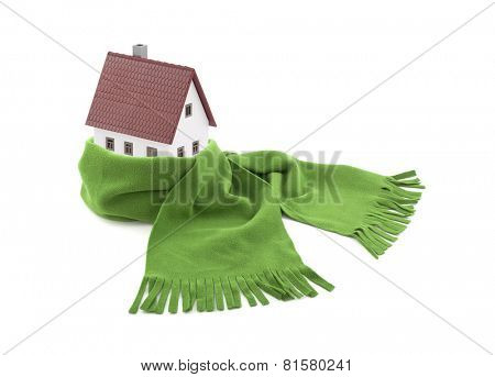 House wrapped in a scarf isolated on white