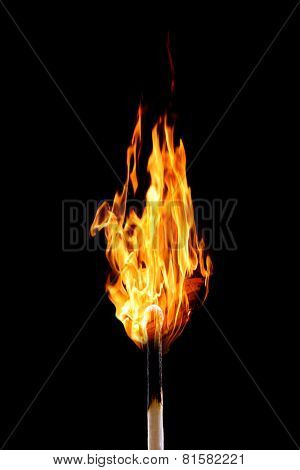 Burning matchstick on black