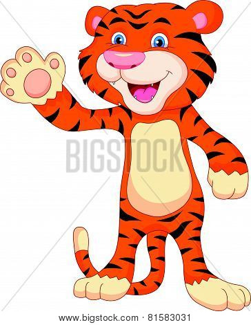 cute baby tiger cartoon waving