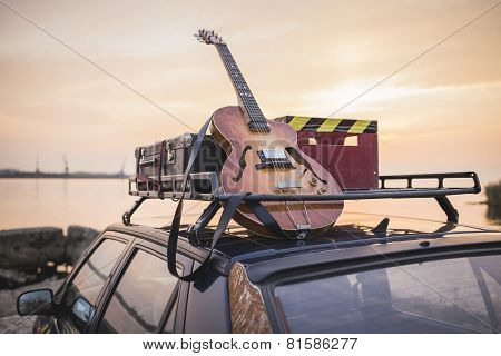 Music instrumental guitar car outdoor background