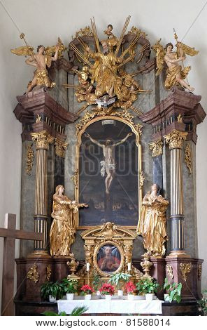 GRAZ, AUSTRIA - JANUARY 10, 2015: Altar of Holy Cross, Mariahilf church in Graz, Styria, Austria on January 10, 2015.