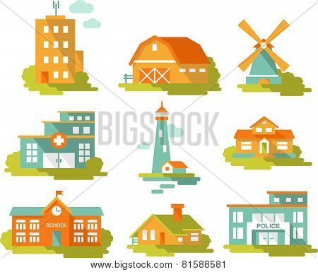 Buildings icons set
