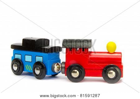 Wooden Toy Train With Colorful Blocs Isolated