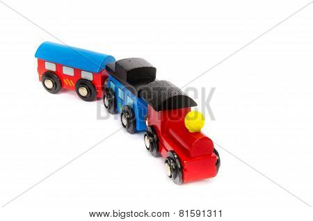 Wooden Toy Train With Colorful Blocs Isolated