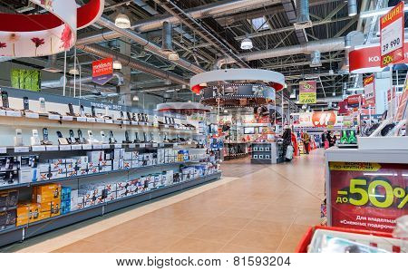 Interior Of The Electronics Shop M-video In Samara, Russia
