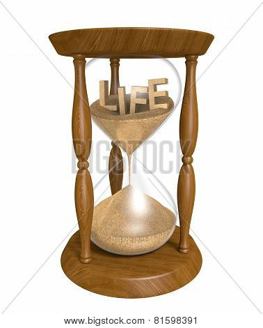 Time passing as sand in an old hourglass trickles down and life runs out