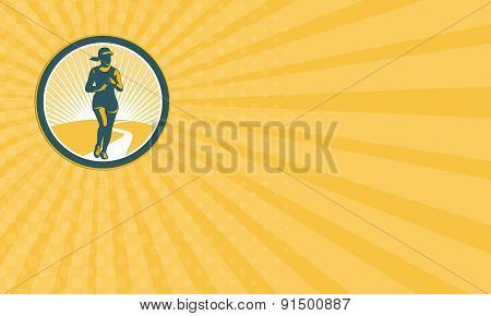 Business Card Female Marathon Runner Circle Retro