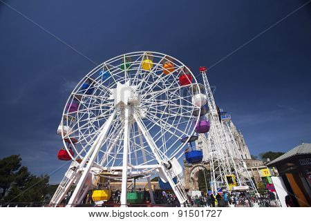 BARCELONA, SPAIN - MAY 2, 2015:  Frerrish-wheel in the Amusement Park on Mount Tibidabo in Barcelona, Catalonia, Spain
