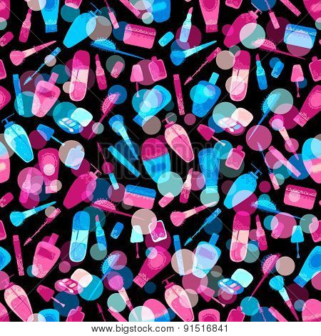 Seamless Pattern Of Make-up And Cosmetics.