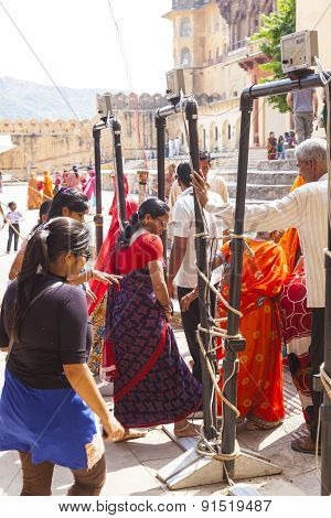 Indian Women Queue Up For Entrance To The Yearly Prozession