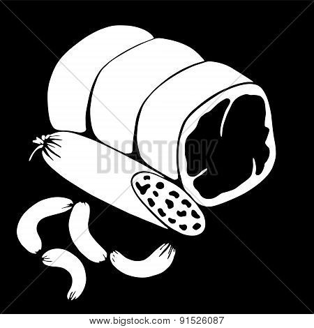 Vector image of ham and sausages.