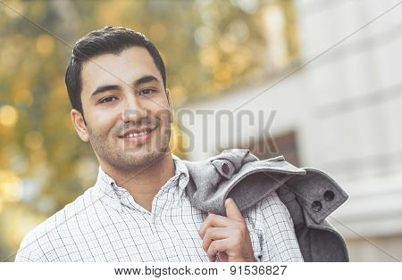 Portrait Of Gorgeous Young Smile Man. Outdoor - Outside. Happy Turkish Guy