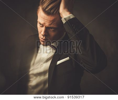 Sharp dressed man wearing jacket and bow tie