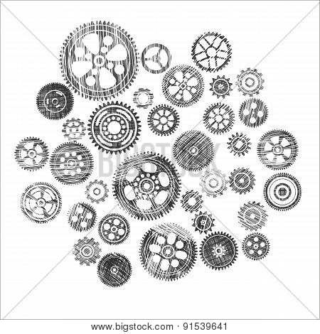 Scribbled Cogwheels And Gears