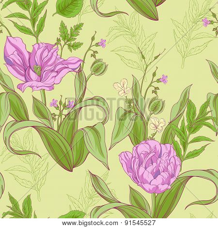 pattern of tulip flowers with leaves 2