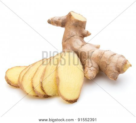 Fresh ginger root or rhizome isolated on white background cutout