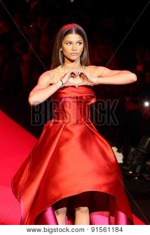NEW YORK-FEB 12: Actress Zendaya wears Rubinsinger at Go Red for Women-The Heart Truth Red Dress Collection at Mercedes-Benz Fashion Week at Lincoln Center on February 12, 2015 in New York City.